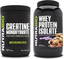 NutraBio Kretine Monohidrat, Unflavored, 500g ve Whey Protein Isolate, Blueberry Muffin, Supplement Sche - Muscle Energy, Lean Muscle growth, Recovery, and Strength
