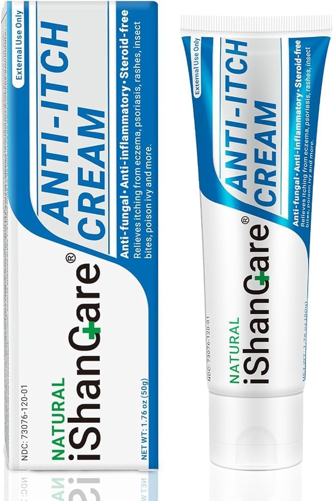 ishancare Anti-Itch Lindrende Cream Ekstra Styrke Hud Itch Relief Salve, for Full Body Kløe Årsag af Sæsonforandringer, Dermatitis, Eksem, Udslæt, Psoriasis, Hives, Bides, Gift Ivy, 1.76 oz