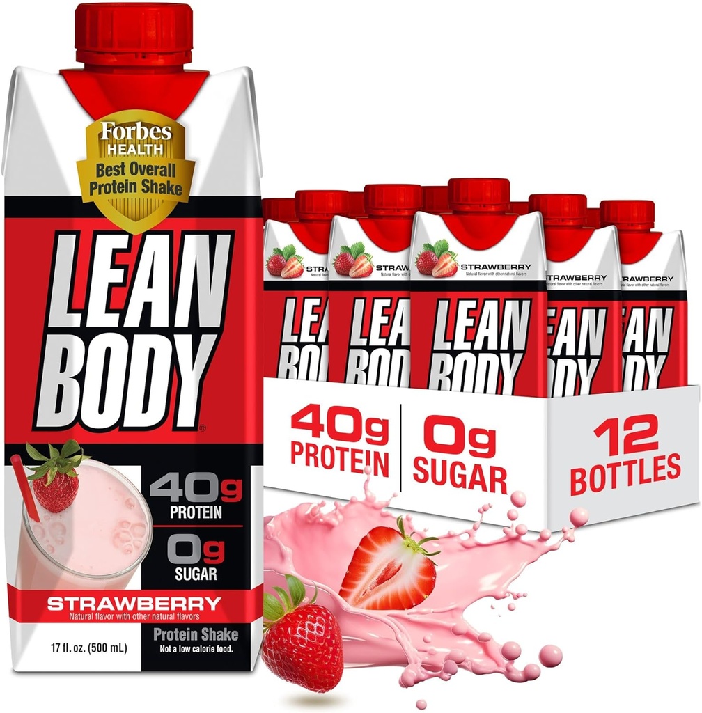 Labrada Lean Body Ready-to-Drink Jahodový proteín Shake, 40g Protein, Wheey Blend, 0 Cukor, bez lepidla, 22 Vitamíny a minerály, 17 Ounce (Recyklovateľný kartón a veko - balenie 12) LABRADA