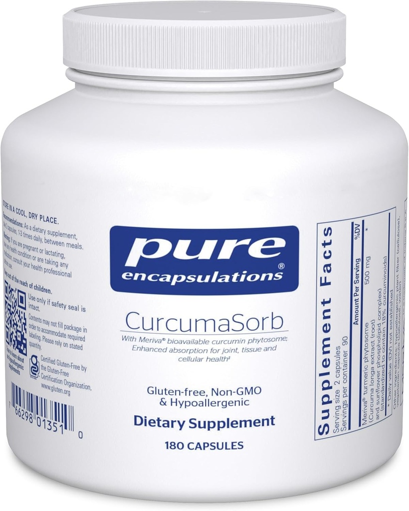 Pure Encapsulations CurcumaSorb 180's - Meriva Curcumin Phytosome - Supports Joint Health* - Gluten Free & Non-GMO - 180 Capsule