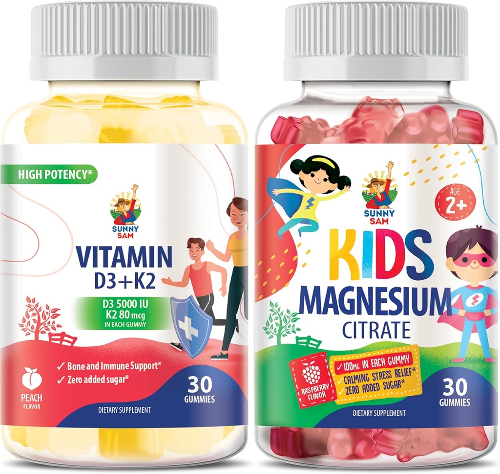 SUNNY SAM Magnesium Gummies per bambini e vitamina D3 K2 Gummies 5000 IU.