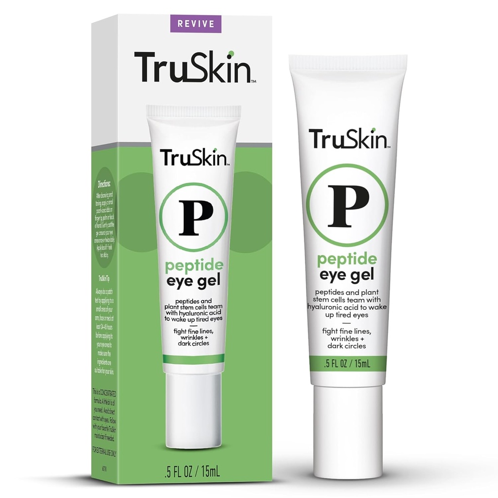 TruSkin Peptide Eye Gel – Improve Look of Dark Circles & Lines for Brighter-Looking Eye Area – Under Eye Care with Peptides, Plant Stem Cells, Hyaluronic Acid – Wake Up Tired Eyes, 0.5 fl oz