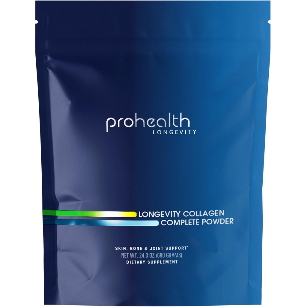 ProHealth Longevity Collagen Complete Powder - for People Over 40. 20g Multi Collagen. Hyaluronic Acid. for Joints, Bones, Hair, Skin, Muscles, Gut - 30 Servings