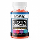 INVIGOR8 Biotin Gummies 10000mcg | Hair Skin Nails Vitamins Biotin Supplement for Women Men & Kids 5000mcg x2 | Vegan Kosher Halal | Strawberry Flavor | 60