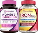 Doktorun Tarixlər Qadınlar Probiotik və Iron Plus Paket, Feminine Sağlamlıq və Kan dəstək, Probiyotik Kapsüllər 60ct & Iron Capsules 60 ct