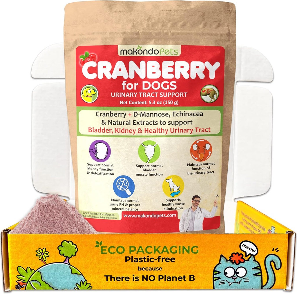 Cranberry für Hunde in Pulver - Urinär Trakt Gesundheit, Hund UTI, Blasenunterstützung, Blasensteine, Inkontinenzunterstützung, Cranberry Supplement - Bacon Flavor (150 Serves)