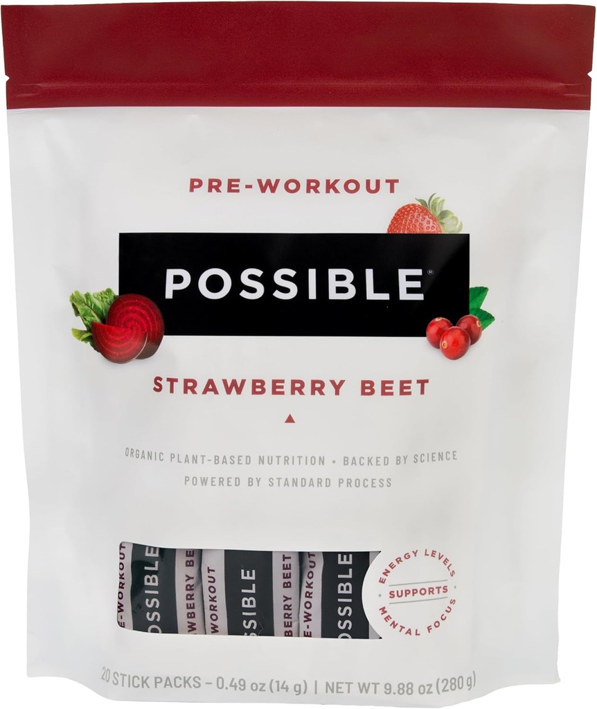 Beet Pre- Workout - Strawberry Beet Flavor - Individually Wrapped Servings - Berisi B-Vitamin dan Green Tea Caffeine Extract - Sumber Nitrates - 1 Bag, 20 Stick Packs