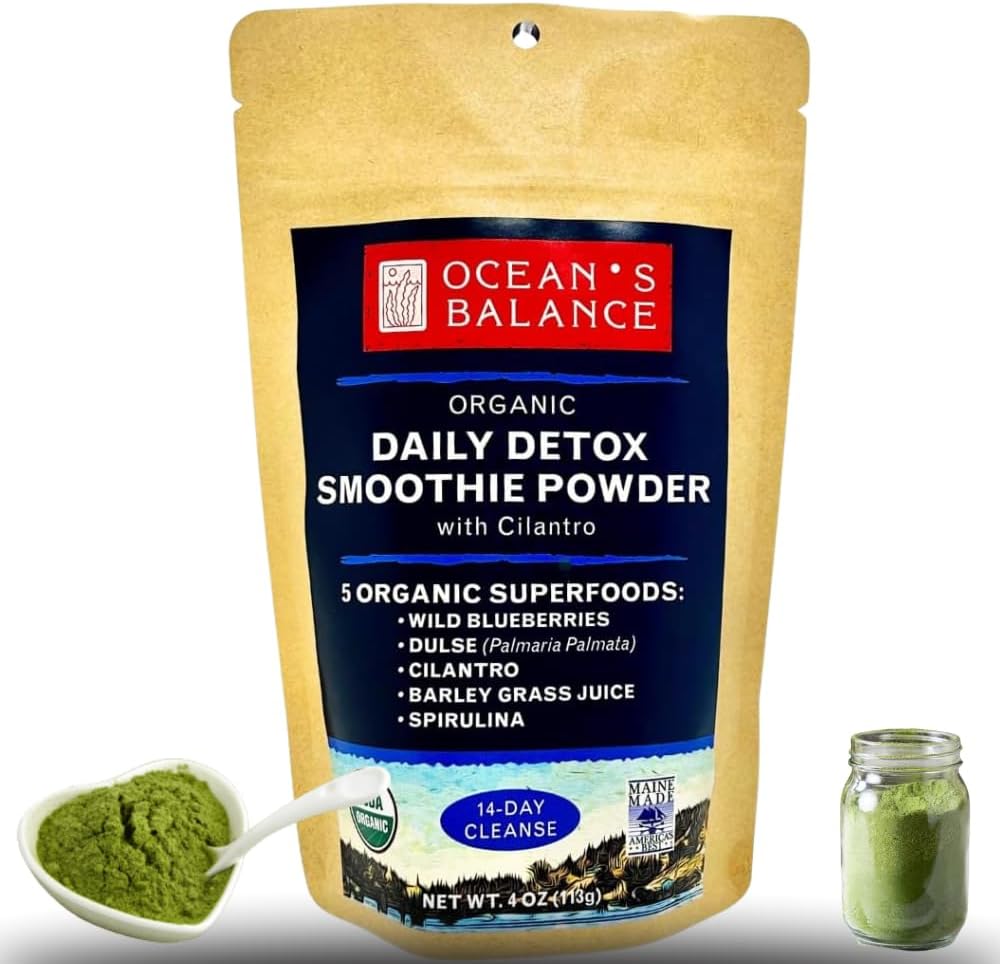 Ocean's Balance Daily Detox Smoothie Powder med Cilantro, Blueberry, Spirulina, Dulse Seaweed & Barley Grass Juice Powder - Easily Digested Smoothie Mix för Detox Cleanse (4 oz - 1 Pack)