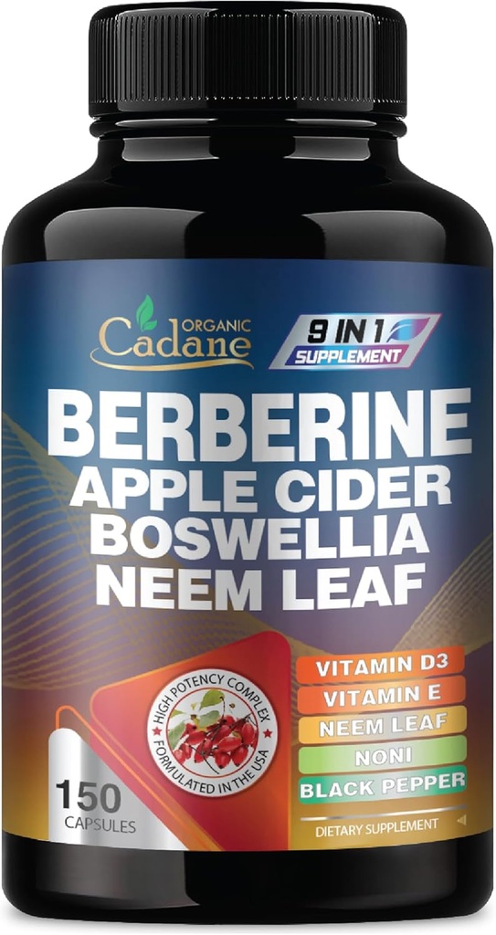 Berberine dodatek z Neem Leaf, Apple Cider kinar, VIT D3, E & več - 150 Kapsule Podpora za imunski sistem, Prebava in splošno zdravje