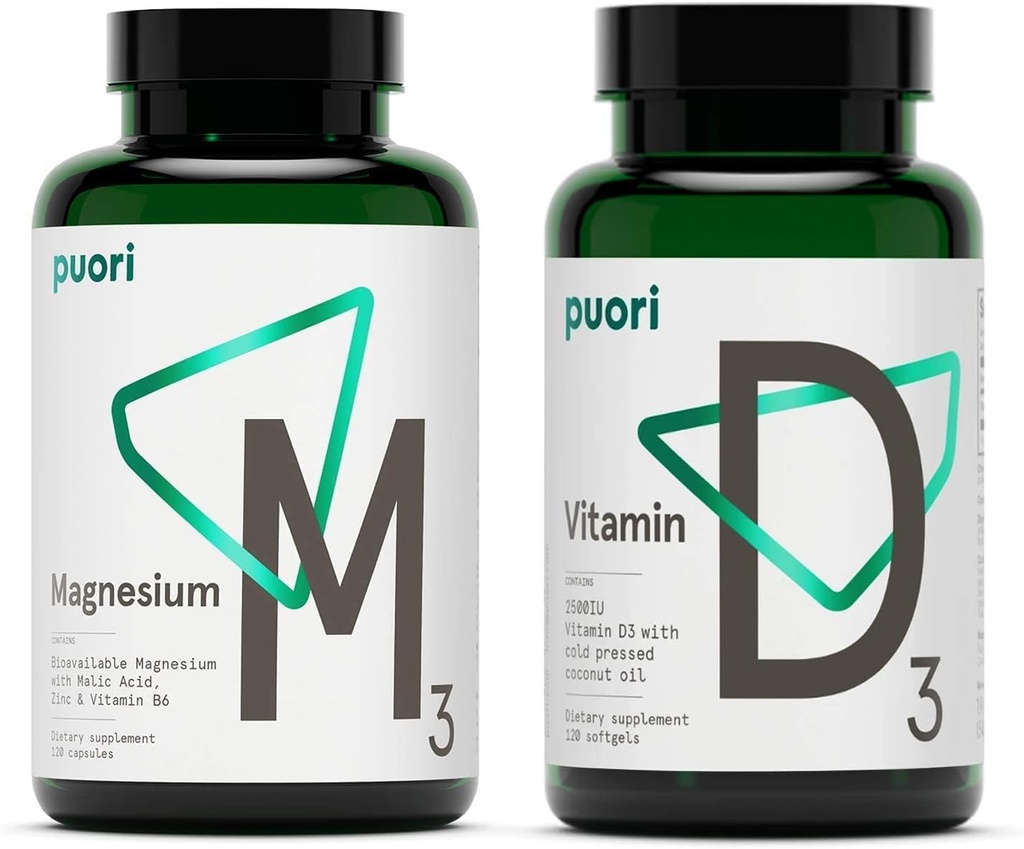 Puori Vitamina D3 e suplemento de zinco de magnésio para função muscular saudável, saúde óssea, suporte imunológico e suporte de cálcio não-GMO e sem glúten
