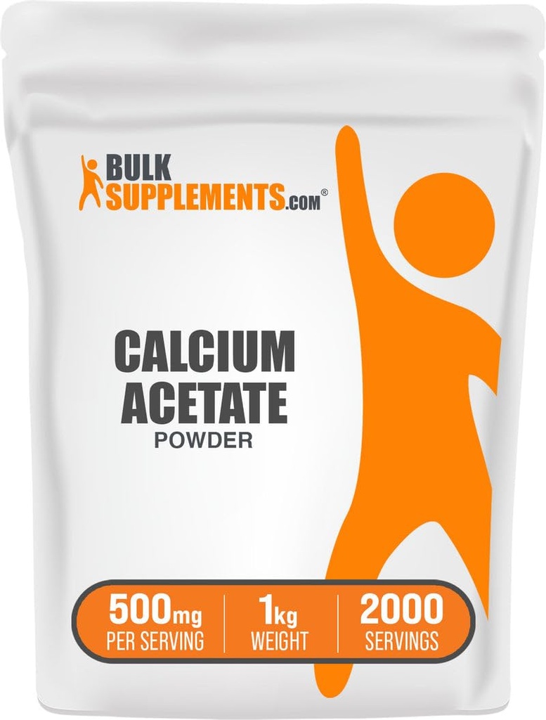 BulkSupplements.com Calcium Acetate Powder - Calcium Supplement, Food Grade - Pure & Gluten Free, 500mg per Serving, 1kg (2.2 lbs) (Pack of 1)