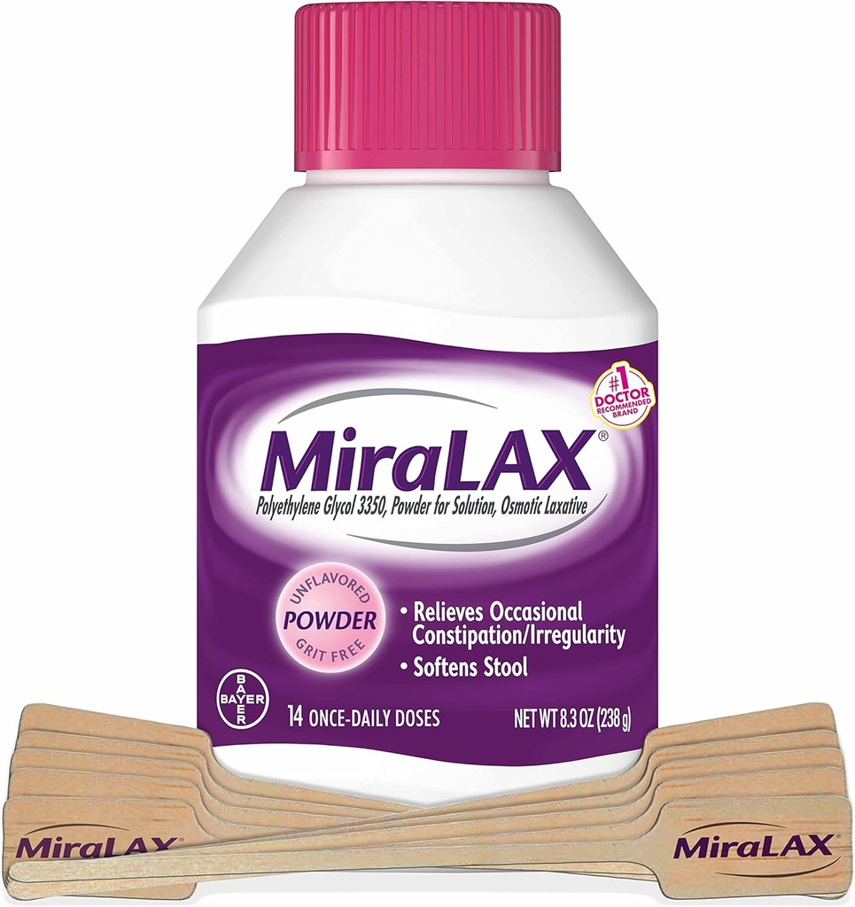 MiraLAX Laxative Powder, 成人温和便秘救济, PEG 3350的柔软工具, 非兴奋剂Laxative, no Harsh侧效应, 包括 Stirrer, 14 Dose