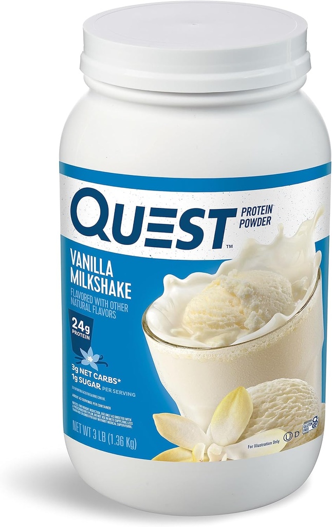 Quest Nutrition Vanilla Milkshake Protein pulver, 24 g protein, 1 g sukker, lav carb, glutenfri, 3 pund, 43 porsjoner
