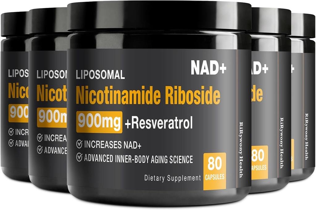 NAD supplement - NAD+ with Nicotinamide Riboside (NR) and Resveratrol Quercetin 900mg Pure Organic NAD Plus for Cellular Repair Healthy Aging Brain Function, 80 Capsules (Pack of 5)