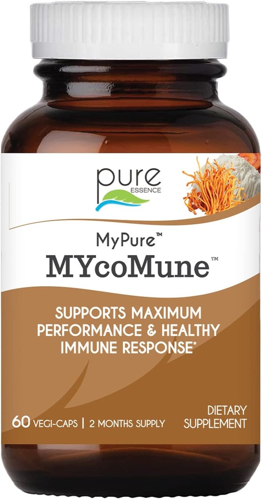 PUREsCE LABS MYcoMune Support Supplement - Onddo-hauts organiko kontzentratua - Reishi, lehoi-mandoa, kordizeak, Chaga, Shiitake, Maitake - 60 Caps