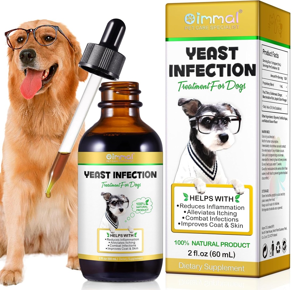 Dog Yeast Infekzio-tratamendua, Yeast naturaleko infekzio-tratamendua txakurrentzat, txakur-aurikaren tratamendu infekziosoa eta alergiaren erliebea onartzen ditu, hantura, estaldura eta azala murrizten ditu, Bacon Flavor, 2 Fl Oz