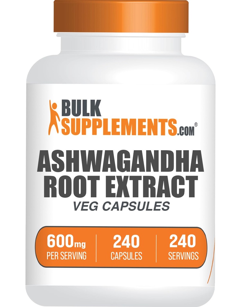 BulkSupplements.com Ashwagandha Extract Capsules - Ashwagandha Extract, Herbal Supplement - Vegan & Gluten Free, 1 Capsule per Serving, 240 Count (Pack of 1)