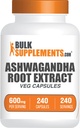 BulkSuplementos.com Ashwagandha Root Extract Cápsulas - Ashwagandha 600mg, Suplemento Ashwagandha, Ashwagandha Root Cápsulas, Vegan & Gluten Grátis, 1 Cápsulas por Serviço, 240 Veg Cápsulas