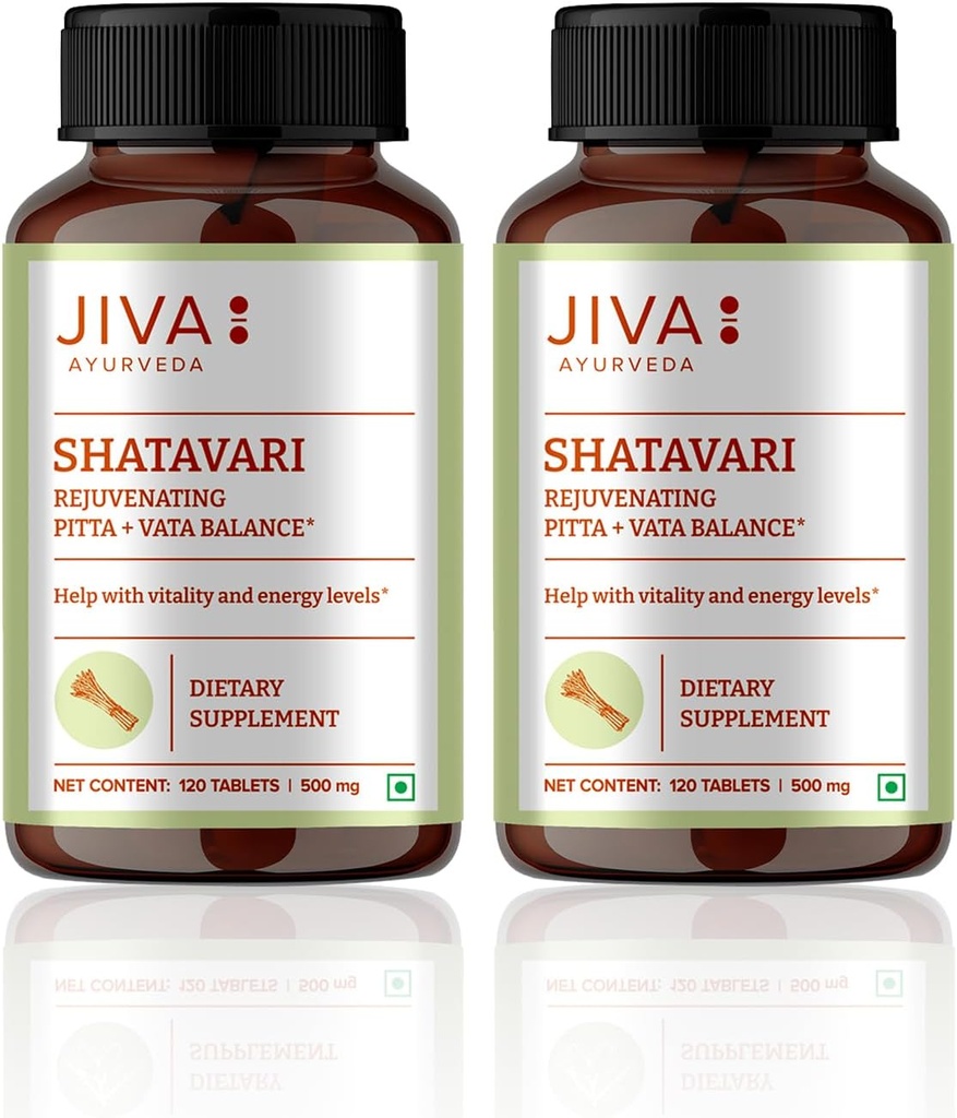 JIVA Shatavari 정제 500mg | 남성 및 여성용 Ayurvedic 보충 - 120 정제 (팩 2)