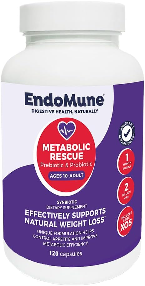 Endomune Vielmaiņas Rescue Prebiotic and Probiotic - Formulēts ārsts - 120 Veģetārās kapsulas - Svara zudums Papildinājums