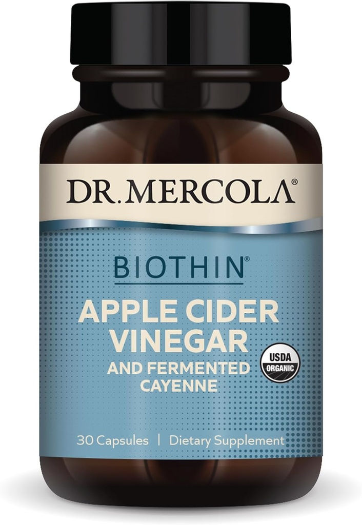 Dr Mercola Biothin Organic Apple Cider Vinegar och Fermented Cayenne, 30 portioner (30 kapslar), Kosttillskott, Digestive Support, Non-GMO, USDA Organic