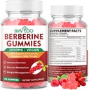 Premium Berberine Gummies, 2000mg kõrge potentsi Berberine HCI täiendus, pluss Ceylon Cinnamon, piimaohakas naistele ja meestele, immuunsüsteemi ja ainevahetuse tugi - 60 kummikuid