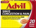 Advil Sinus Congestion and Pain, Sinus Relief Medicine, Pain Reliever and Fever Reducer with Ibuprofen and Phenylephrine HCl - 20 Coated Tablets | Sinus Congestion and Pain Relief, Ibuprofen and Decongestant, Relieves Headaches and Fever