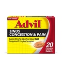 Advil Sinus Congestion and Pain, Sinus Relief Medicine, Pain Reliever and Fever Redutor com Ibuprofeno e fenilefrina HCl - 20 comprimidos revestidos