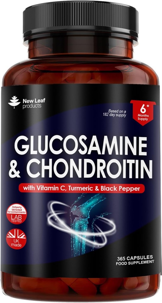 Glucosamine and Chondroitin High Strength - with MSM (365 Tablets) Extra Absorbency Enriched with Vitamin C, Glucosamine Sulphate Chondroitin Sulphate Gluten-Free, GMP, 365 Food Supplement Tablets