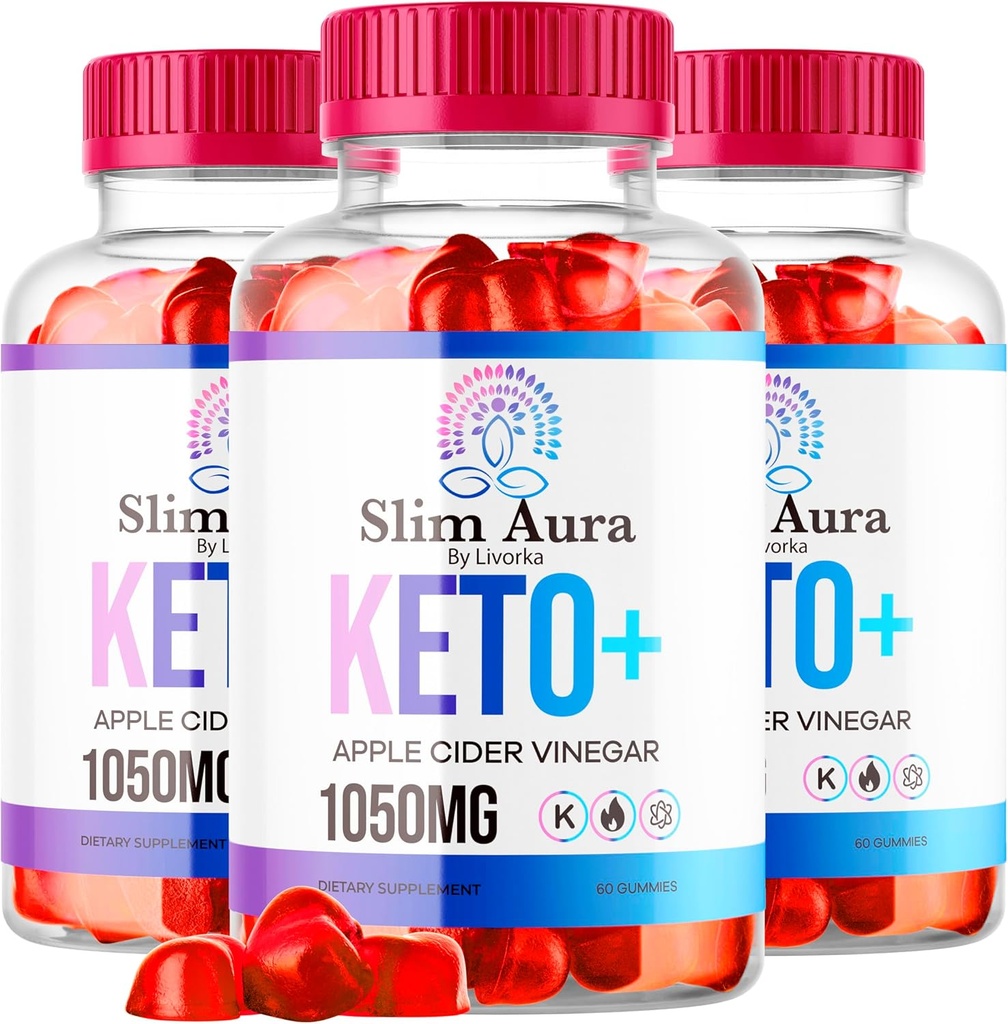 (3 Pack) Slim Aura Keto ACV Gummies - Official Slim Aura Keto Plus Apple Cider Vinegar 1050MG Advanced Formula Gummys, All Natural Premium Formula, Slimaura Gomitas Recenzii, 300 Gumies pentru 5 luni