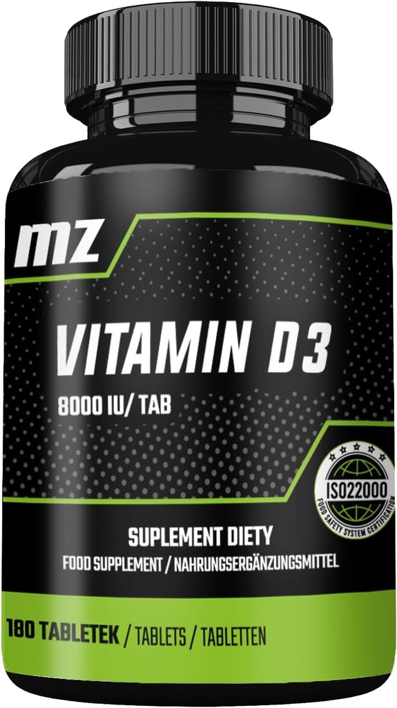 Vitamin D3 2000 IU dalam tablet - 180 Tablet - Lass untuk 720 Hamba - Mendukung Keseimbangan Kalsium & Bone Health - Tambahan Dieter MZ