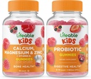 Livlig Calcium Magnesium & Zink Kids + Probiotic 2 miljarder CFU Kids, Gummies Bundle - Stor smak, vitamintillskott, Gluten Free, GMO Free, Chewable Gummy