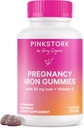 여성을위한 핑크 Stork Prenatal Iron Supplement Gummies - 비타민 C 20 mg - 결핍, 에너지, 및 혈액 빌더를위한 포도 Chewable - 60 Gummy Chews