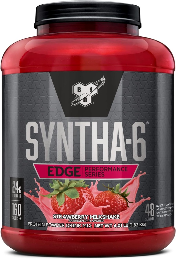 BSN SYNTHA-6 EDGE protein prášek, s hydrolyzovanou syrovátkou, micelar kasein, mléčný protein izolát, nízký cukr, 24g protein, jahodový mléčný koktejl, 48 Služeb