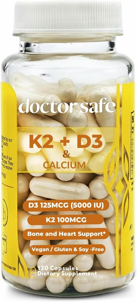 DOCTOR SAFE Vitamin D3 K2 with Calcium & BioPerine MK7 + D3 5000iu US-Made Non-GMO Gluten-Free Soy- Free (120 Capsules - 4 Month Supply)
