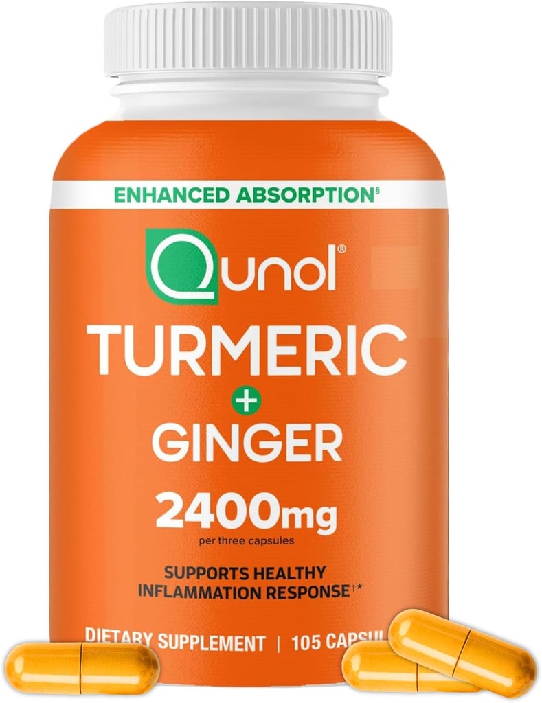 Qunol Turmeric Curcumin עם Black Pepper & ג'ינג'ר, 2400 מ"ג פלט Turmeric עם 95% Curcuminoids, תוספת כוח, שיפור Absorption, תמיכה משותפת, 105 הרוזן הרוזן