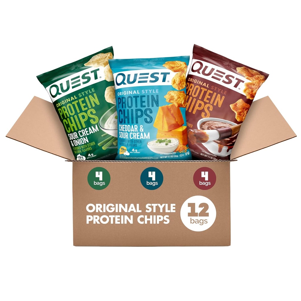 Quest Nutrition Protein Chips Variety Pack, BBQ, Cheddar & Sour Cream, Sour Cream & Onion, High Protein, Low Carb, 1.1 oz (12 darabos csomag)