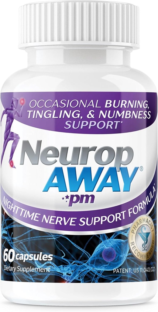 NeuropAWAY Nerve Support PM, mit R-Alpha Lipoic Acid helfen Nerve Relief in so wenig wie 5 Tage, Acetyl-L-Carnitin, Theanin, Melatonin und Methylcobalamin, 60 Kapseln