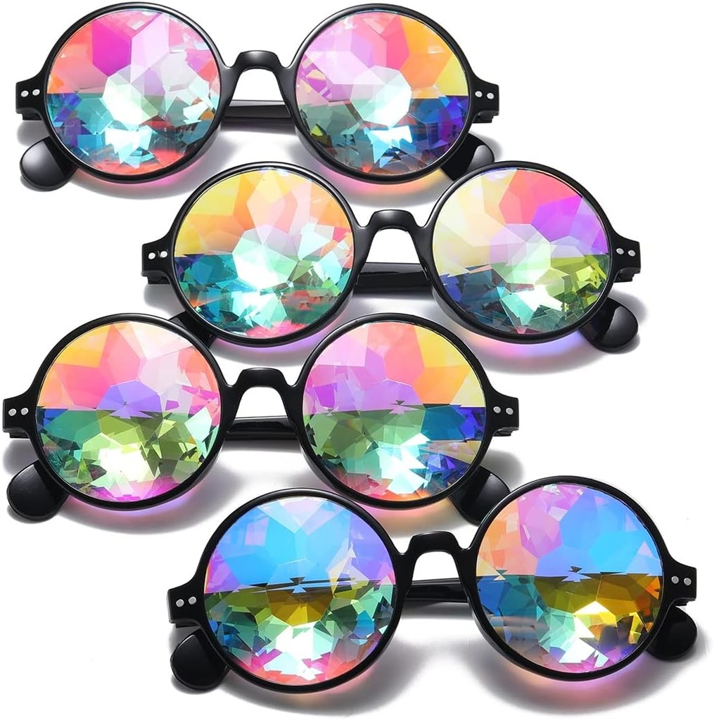Kaleidoscope Rainbow Sunglass Rave Goggle Glasses Prism Diffraction (4 PCS Black)