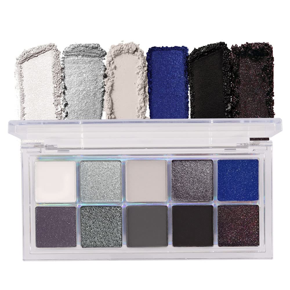 BINGBRUSH 10 Colors Black Smokey Eyeshadow Pallet, Cool Toned Shimmer Glitter Eyeshadow, Natural Neutral Smokey Shiny Eyeshadow Ultimate Makeup Palette, Vibrant Make Up Pallets Kit