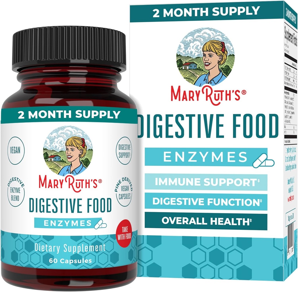 MaryRuth Organics Digestive Enzymes - 2 ay təhlükəsizlik - Vegan Digestive Health Aid və Gut Health Enzyme Kompleksi - 12 Enzymes / Vitamin B6 & B12