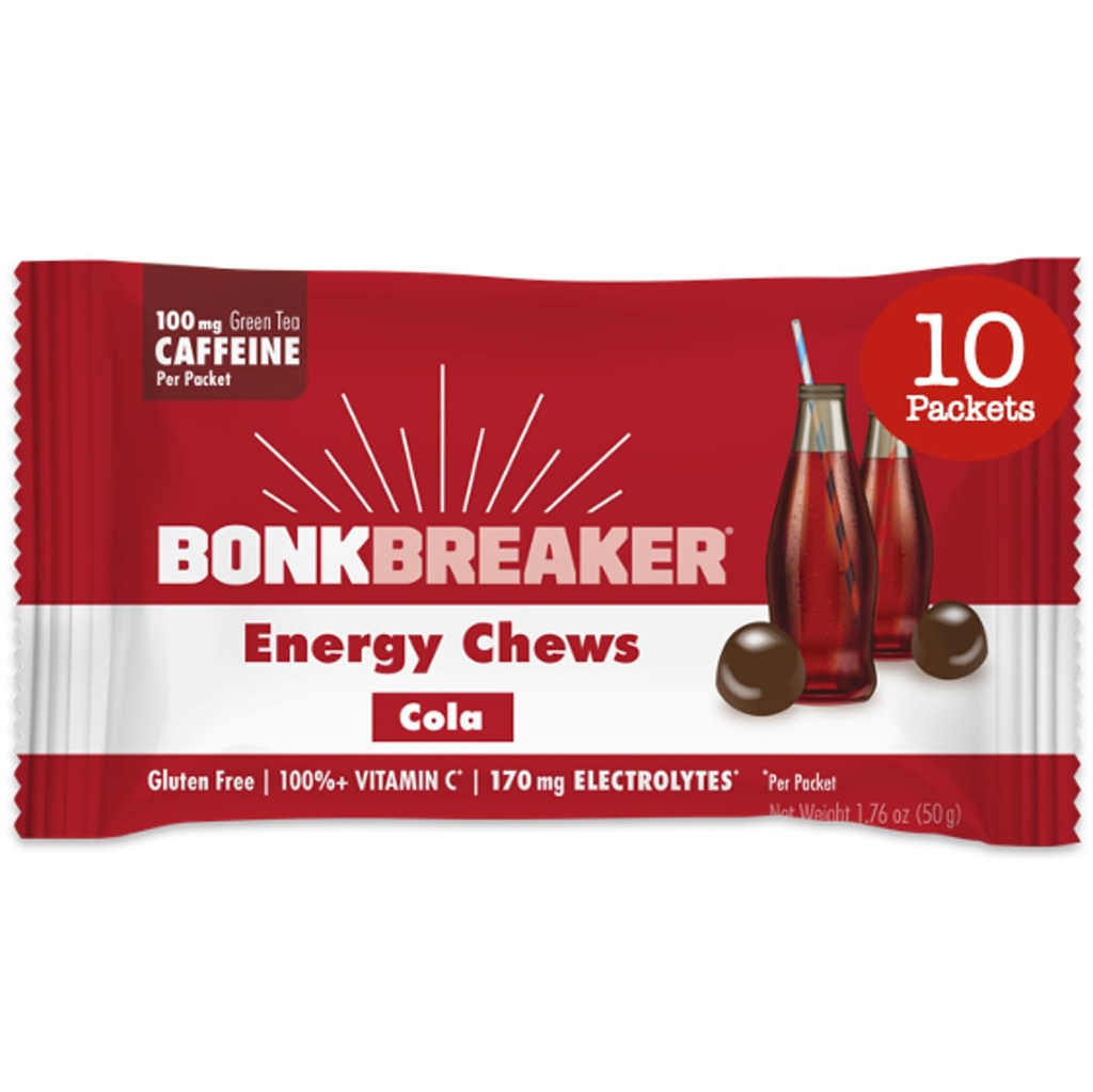 Cuscinetti per l'energia di Bonk Breaker, senza latticini, senza glutine ingredienti per fornire energia rapida e messa a fuoco, 1 scatola di 10 pacchetti, Cola