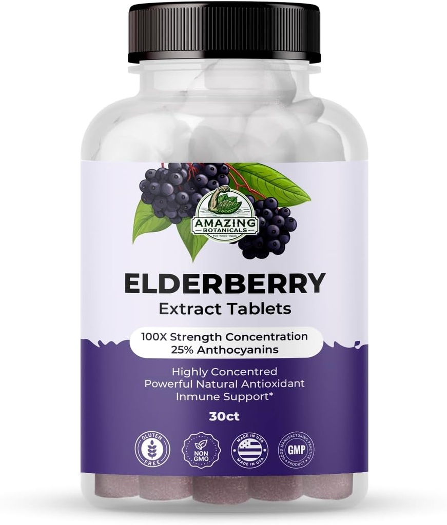 Nuostabi Botanicals Elderberry ekstraktas 100X Stiprumo tabletės - Organic Immunamic Support & Wellness Addition