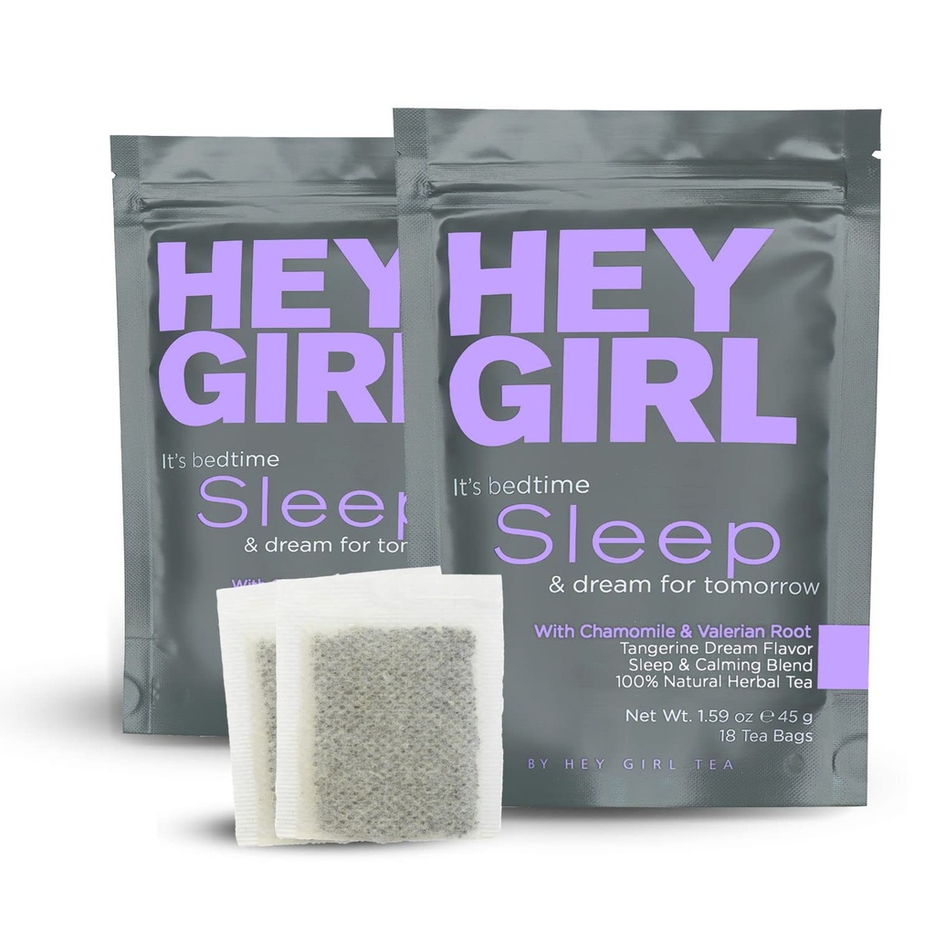 Hey Girl Sleep Tea - Natural Herbal Bedtime Chá Sacos com Camomila, Paixão Flor, Raiz valeriana, Limão Balm - Acalmando, Relaxando Adultos Sonolento Hora da noite Chá - Relaxação Presentes para Mulheres 2-packs