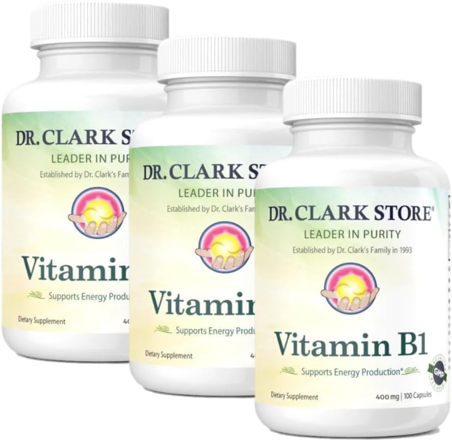 Bernard Jensenin Dr. Clark Store B1-vitamiini Thiamiini 500 mg täydennysosa - Thiamiini B1-lisä tervettä hermostoa ja energiaa aineenvaihdunta, gluteeniton, maitotuotteeton - 100 liivate kapselia 3Pack