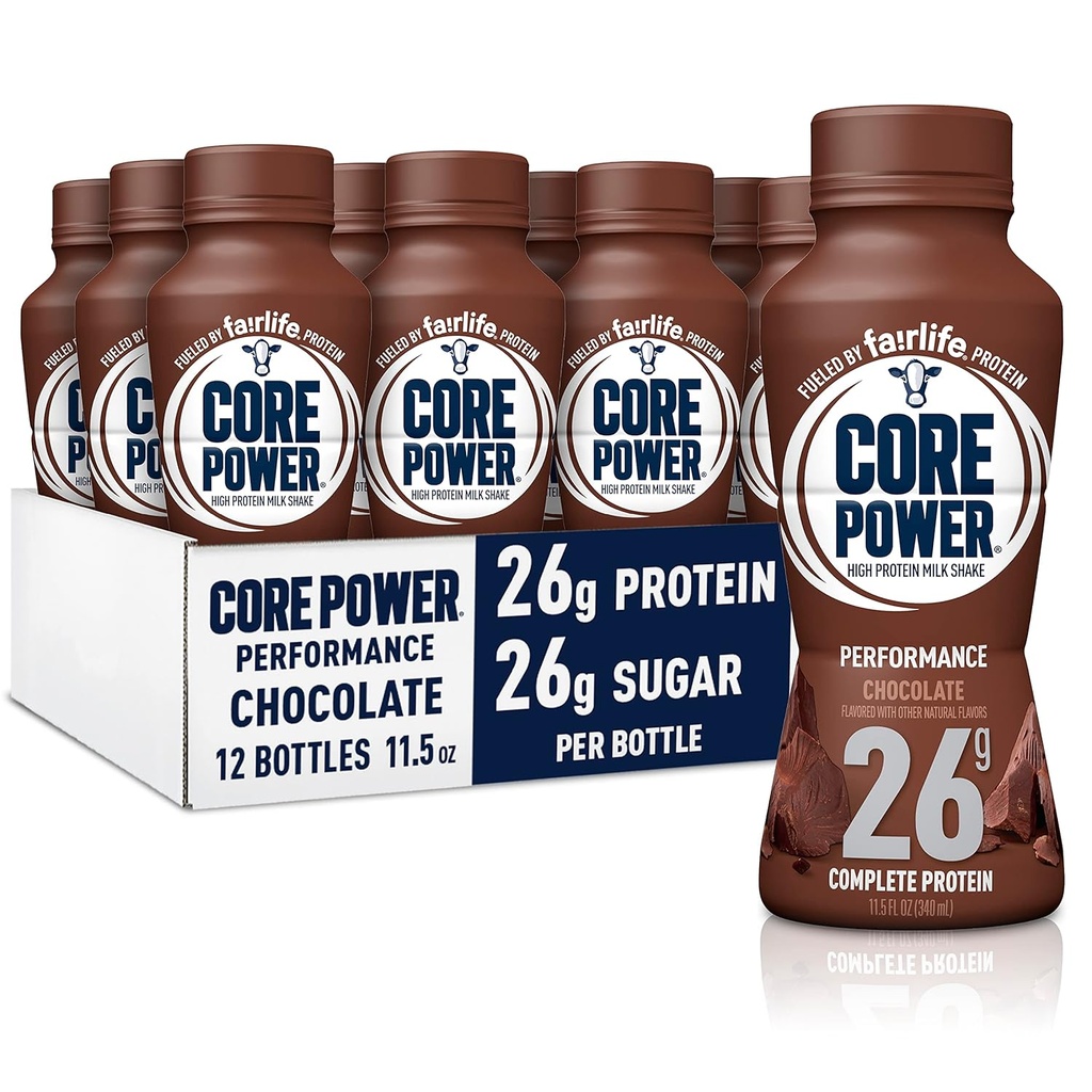 Core Power Fairlife 26g Protein Milk Shakes, Pronto para beber para a recuperação do treino, Chocolate, 11.5 Fl Oz (Pacote de 12)