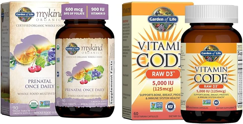 Garden of Life Orlandics Prenatatamina: Flatte for Energy i Salut Fetal Development & Vitata, Codi Raw D3, Vitaminad D3, D 5000 IU