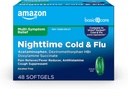 Cuidado básico de la noche Frío y Flu Relief Softgels, 6 horas de medicina fría, Alivia los síntomas principales de la gripe para que pueda descansar, 48 Cuenta (Pack of 1)
