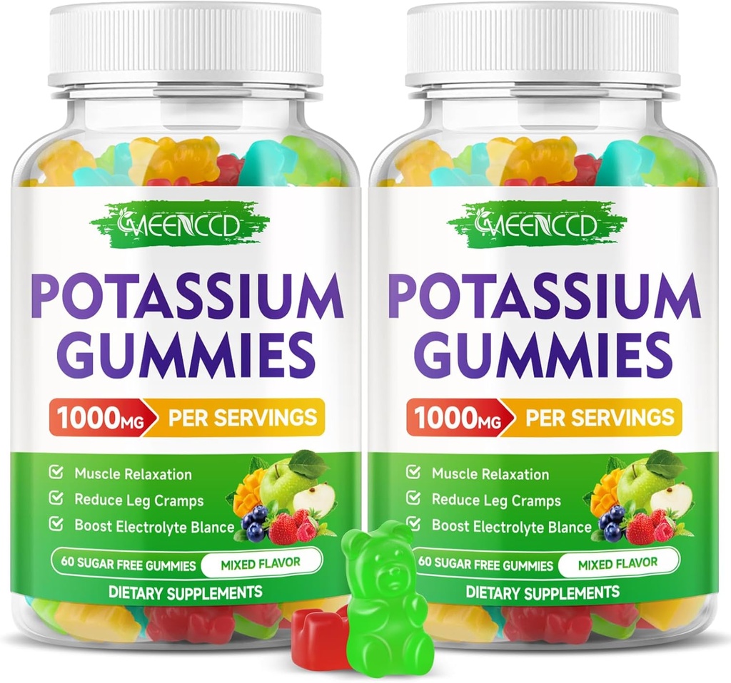 Cits de potassi Citita Gambes de 1000mmg, l'alta potassimi suplementari Gumptes per dones a adults i homes, suport a Leg Cramps i Muclecleser, Sugar-Free, mesclada Flavor, 120 comte