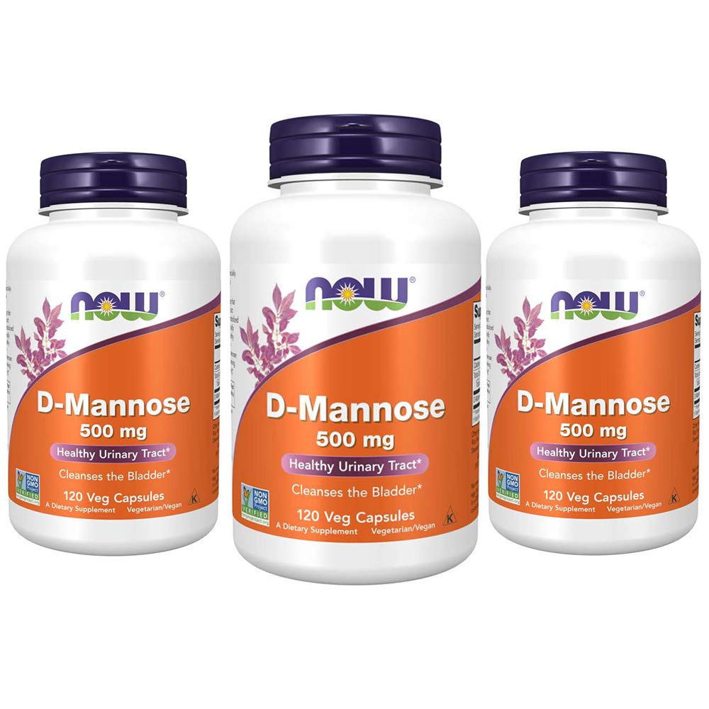 NOW Foods Supplements, D-Mannose 500 mg, Non-GMO Project Verified, Healthy Urinary Tract*, 120 Veg Capsules (Pack of 3)